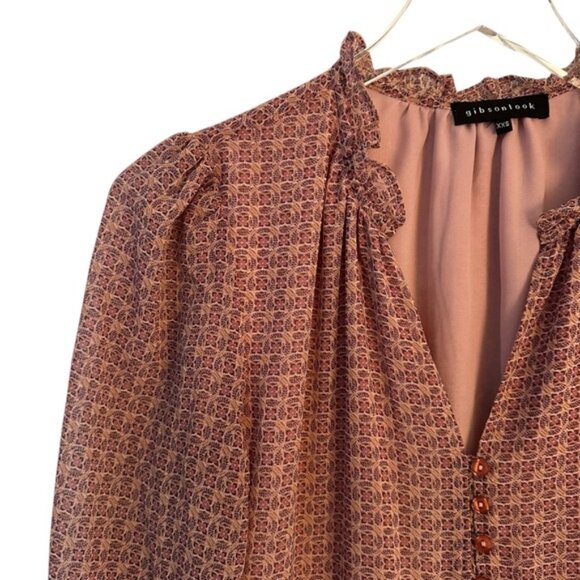 Gibsonlook | Dusty Rose & Mauve Long Sleeve Maxi Tiered Dress Size XXS - Picture 6 of 11